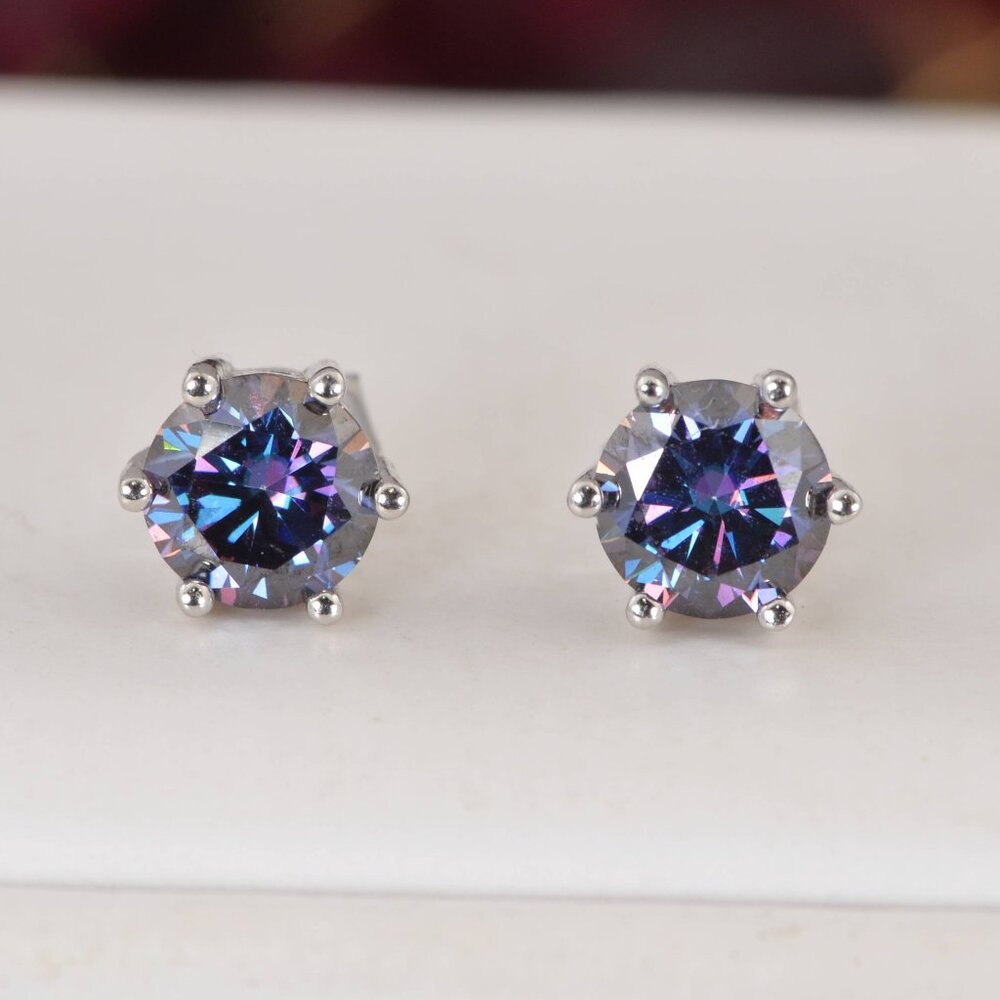 Moissanite 2.0 ct 6 Prong Deep Purple Stud Earrings 925 Sterling NWT